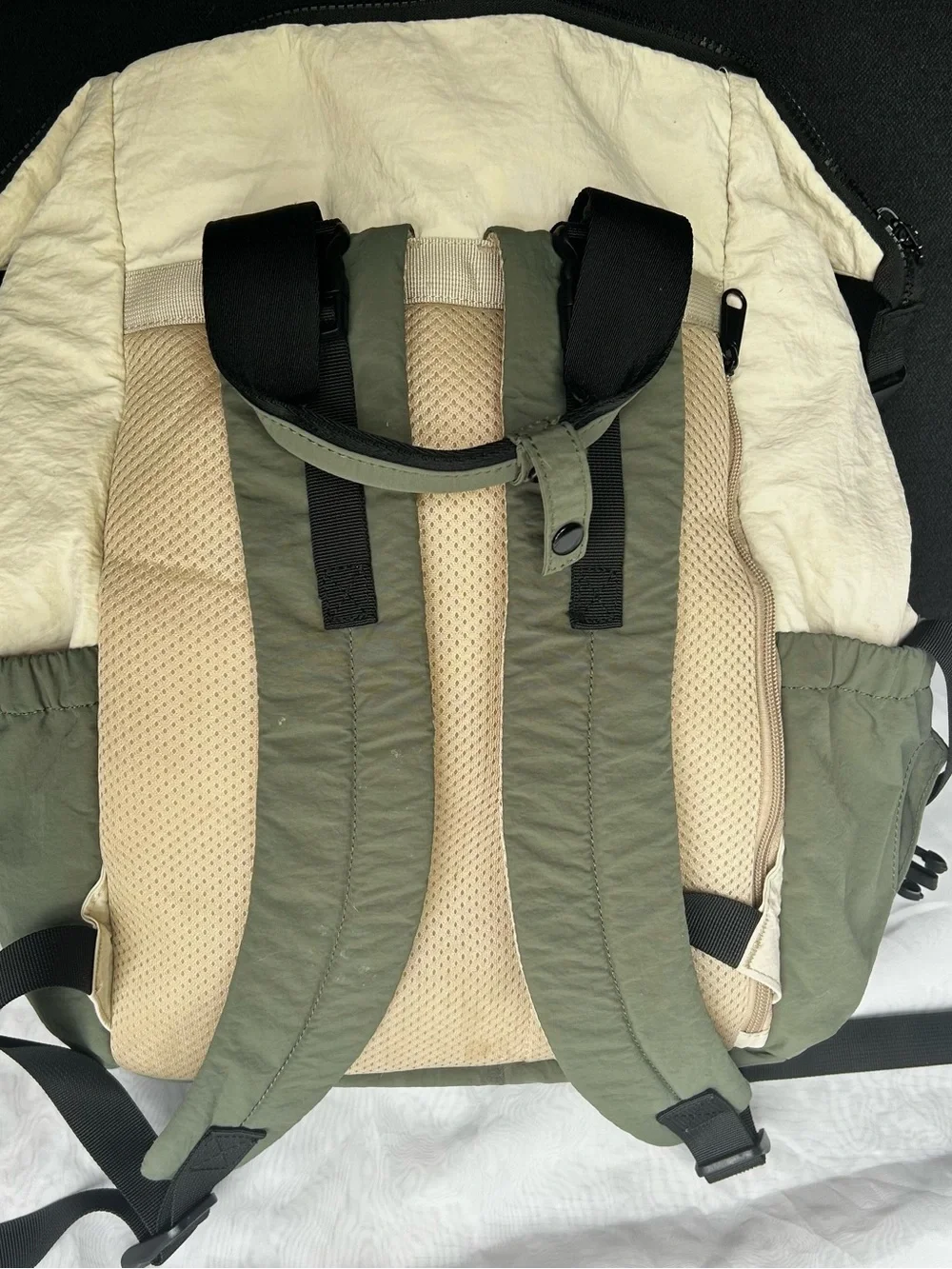 Backpack Diaper Bag, Olive Green and Cream